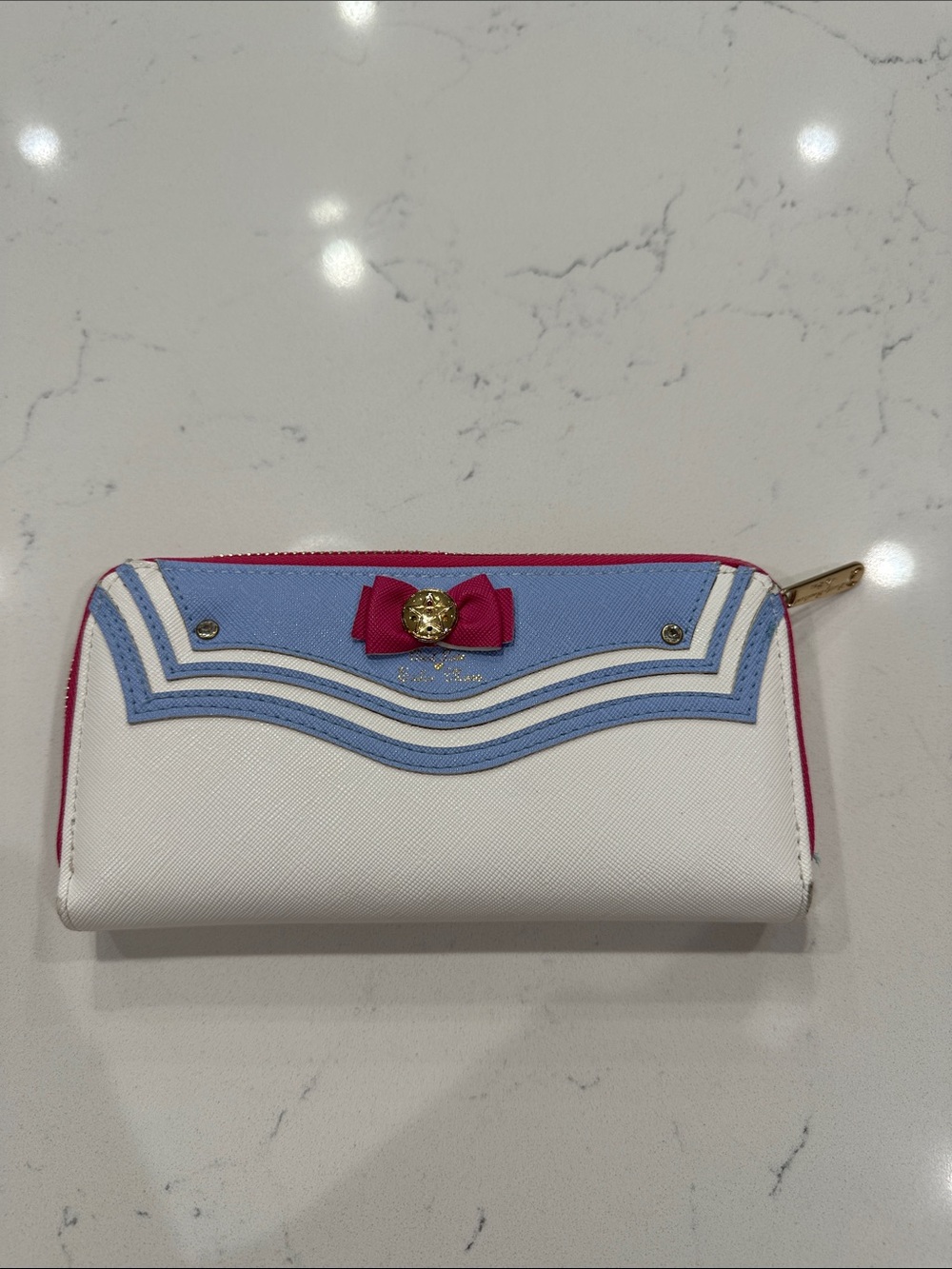 SAILOR MOON White & Blue Zip-Around Wallet with Pink Bow
